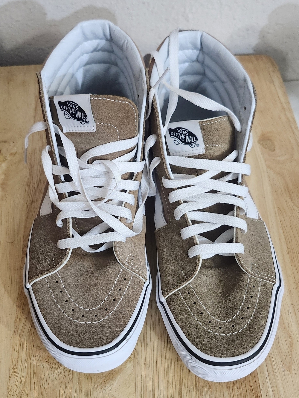 Vans Sk8-Hi Suede High-Top Sneakers in Tan & White